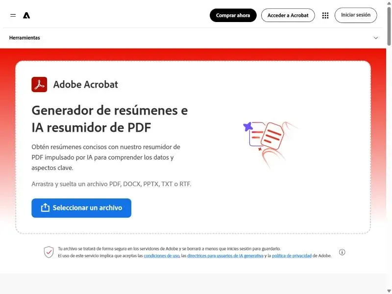 Generador de resúmenes de PDF con IA de Adobe Acrobat en español